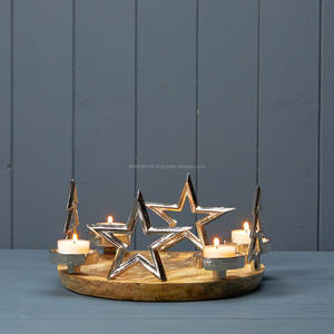 2025 New Arrival Christmas Christmas Centre Piece, Christmas Tree and Star Centrepiece <b>Tea</b>-<b>lights</b> Wood Candle Jars <b>Lanterns</b> - Product Image 1