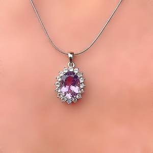 Natural <b>Amethyst</b> Halo Oval Silver Pendant Elegant Purple Gemstone Jewelry February Birthstone Gift For Women Pendant - Product Image 1