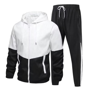 Custom Men's Solid Waterproof Eco-Friendly Heavyweight Polyester/Cotton Windbreaker Full <b>Zip</b> <b>Hooded</b> Tracksuit Wholesale 2-Piece - Product Image 2