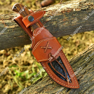 มีดดาบเหล็กดามัสกัสแบบเต็มด้าม ปลายหยดน้ำ ขอบมุมเอียง สำหรับล่าสัตว์ ตั้งแคมป์ กิจกรรมกลางแจ้ง เอาตัวรอด ด้ามไม้พะยูง ปลอกหนัง OEM - Product Image 6