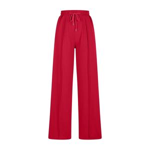 Pantalones de punto de cintura alta para mujer, corte de bota, con cordón, cintura elástica, ajuste holgado informal, largo completo, color liso, primavera, ecológicos - Product Image 1