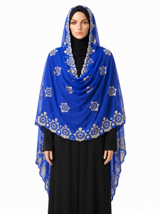 Écharpe en voile de coton pour femme, motif mandala brodé de strass, bordure florale, légère et respirante, vente en gros, OEM ODM personnalisé - Product Image 1