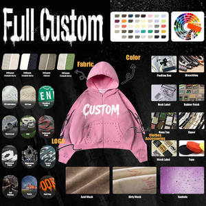 Custom <b>Pink</b> Tie Dye Zip-Up Hoodie Men's Oversized Streetwear <b>Sweatshirt</b> Flame Print Studs Front Logo Autumn Knitted 350grams - Product Image 5