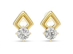 Pendientes de Diamantes de Oro Amarillo para Mujer, Corte Brillante Redondo, Color D, Diamante Cultivado en Laboratorio, Minimalistas, para Uso Diario - Product Image 1