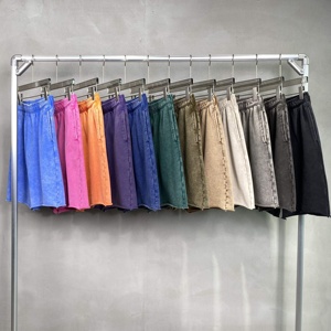 Shorts d'entraînement en coton pour hommes, style hip-hop, anti-UV, avec cordon de serrage, teinture artisanale délavée à l'acide, vente en gros - Product Image 2