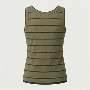 Débardeur en polyester tricoté à rayures pour femme, léger, respirant, confortable, doux pour la peau, décontracté, imprimé bouffant, mode estivale - Product Image 2