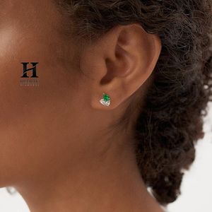 Luxury Mixed-Stone Pear Cut <b>Stud</b> Earrings, 14K Gold <b>Emerald</b> and Diamond Cluster Earrings, Elegant Minimalist Jewelry for Women - Product Image 4