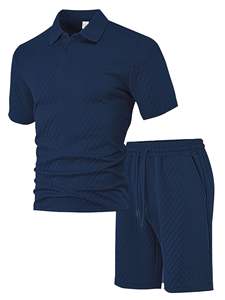 Conjunto de Camiseta Polo y Pantalones Cortos Deportivos Casuales para Hombre, Edición Delgada, Tela Jacquard, Verano 2025 - Product Image 4