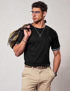 Camiseta de Manga Corta para Hombre, Color Azul Marino, Cuello Redondo, con Ribete en Contraste, Corte Regular, Estilo Casual, de Algodón Tejido - Product Image 5