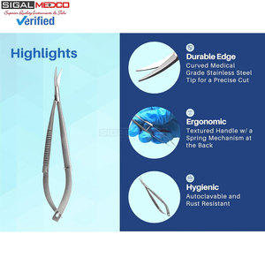 Tijeras Micro Castroviejo Curvas de 5.5 Pulgadas, Juego de 3, con Mecanismo de Resorte Manual, Acero Inoxidable Alemán, Tijeras Quirúrgicas para Coser Hilos - Product Image 4