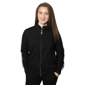 Ensemble de survêtement rayé noir pour femme, sweat-shirt sport à col roulé et fermeture éclair à manches longues et pantalon, respirant en polyester et élasthanne - Product Image 4