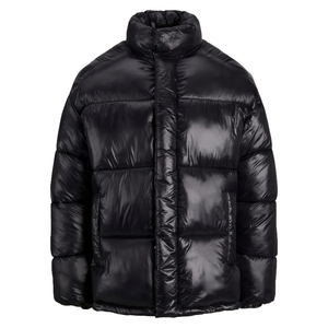 Chaqueta de Plumón Negra para Hombre, Cuello Alto, Cierre de Cremallera, Resistente al Viento, Informal, Invierno, Gruesa, Corte Regular, Color Sólido, Exterior de Nailon - Product Image 1