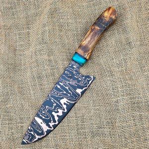 Cuchillo de Cobre Damasco Hecho a Mano con Patrón de Acero, Herramienta de Cocina para Cortar con Mango Decorativo, Cuchillo Artesanal - Product Image 1