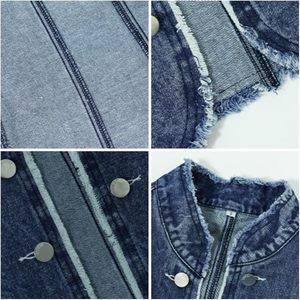 Chaqueta larga de mezclilla vintage lavada para mujer con ribete deshilachado - Product Image 5