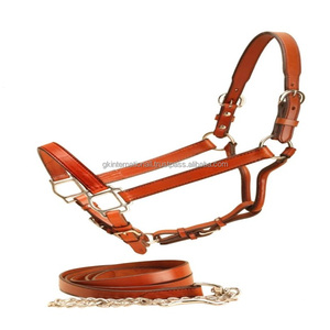 Beautiful Leather Show <b>Halter</b> with Matching Lead Double Adjustable Brass Buckle <b>Halter</b> Horse - Product Image 2