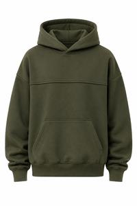 Sudadera con Capucha de Forro Polar para Hombre, Oversize, Holgada, Verde Oliva, con Logo Frontal, Diseño Casual de Color Liso con Bolsillos, Ecológica, para Invierno, ODM, MOQ Bajo - Product Image 4