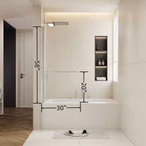 30 In. W X 58 In. H porta albero di rotazione porta singola doccia per vasca da bagno 1/4 "spesso SGCC vetro temperato spazzolato finitura nichel - Product Image 2