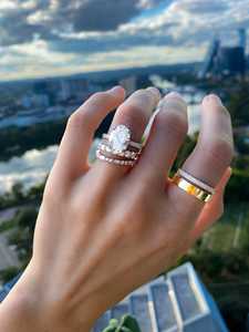 Bagues de fiançailles ovales 3 carats, diamant solitaire cultivé en laboratoire IGI, or massif 14k 18k, sertissage pavé à griffes, pour demande en mariage et mariage, bijoux fins - Product Image 4