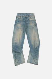Jean en denim délavé coupe ample pour homme, style streetwear, vintage années 90, dégradé bleu-jaune, pantalon décontracté tendance - Product Image 3