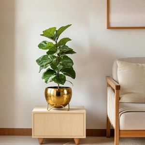Pot de fleurs en métal doré artisanal avec support, décoration moderne pour plantes d'intérieur et d'extérieur, pour la maison, le bureau, le salon - Product Image 3
