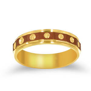 Anillo de Lujo Moderno con Banda Dorada y Diseño de Incrustaciones Marrones en Contraste y Tachuelas Redondas Repetidas, Anillo Ancho y Audaz para Mujer - Product Image 1
