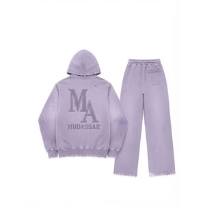 Conjunto Deportivo Mudassar con Efecto Ácido y Cuentas, Sudadera con Capucha y Pantalones Jogger de Algodón y Poliéster, Corte Holgado, 380 g/m², Estampado Casual con Transferencia Térmica - Product Image 4