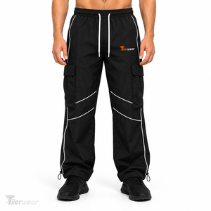 Pantalones Deportivos para Hombre, Resistentes al Viento, con Cordón Ajustable, Cintura Elástica, Estilo Cargo, con Franjas Laterales, Ajuste Casual, de Nailon - Product Image 3