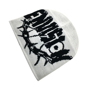 <b>Black</b> Beanie <b>Hat</b> With <b>White</b> Letter Pattern Computer Knitted Unisex Street Style Adult Winter Cap 56-58CM - Product Image 6