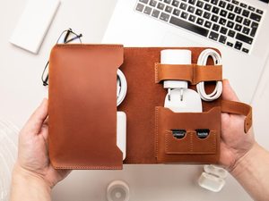 Top Grain Leather <b>Cable</b> Organizer Portable Cord Wrap Earphone Wire Management Charger Keeper Desk Tidy Bulk LCO-0002 - Product Image 2