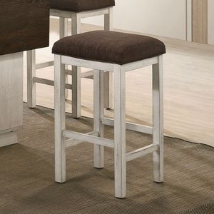 Sgabelli da Bar in legno massello bianco antico 2pc Design fattoria marrone scuro stile lino imbottito per sala da pranzo mobili da cucina - Product Image 2