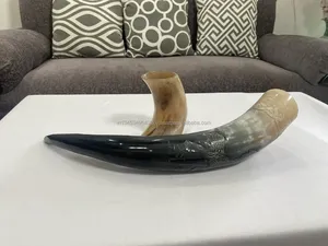 Viking Style Carved Eco-Friendly <b>Drinking</b> <b>Horn</b> with Agate Stone Rim and Leather Holder - Product Image 3