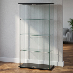 Black Frameless Look Tempered Glass Cupboard 4 Shelves Mobile Glass Display Case Double Doors Tower <b>Showcase</b> for Collectibles - Product Image 2