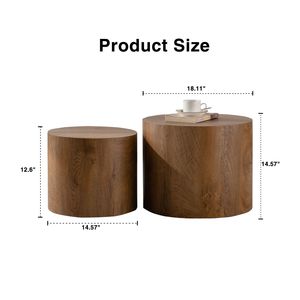 Set di tavolino da caffè con nidificazione moderno 2 tavoli a cerchio in legno per piccoli spazi per soggiorno e camera da letto-tavolino con accento - Product Image 6