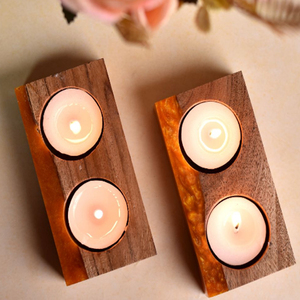 Juego de Portavelas de Madera para Velas de Té, Forma Cuadrada, Decoración para el Hogar, Material de Madera - Product Image 1