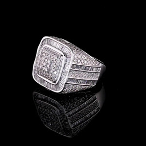 Anillo de Compromiso con Diamantes Moissanite de Corte Baguette y Redondo, Plata de Ley 925, Anillo de Diseño, Regalos de Boda para Él, Joyería Hip Hop - Product Image 2