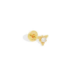 Zisma 14K <b>Gold</b> Triangle Triangle Lab Grown Diamond Labret Internal Threaded <b>Flat</b> <b>Back</b> Beaded Solitaire Piercing IGI Manufacturer - Product Image 3