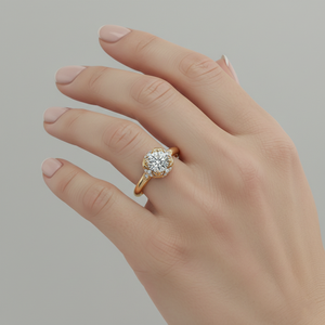 แหวนหมั้นสไตล์วินเทจชุบทองคำสีกุหลาบแบบ Pav Halo ที่จัดวางอย่างลงตัว ได้รับการรับรอง - Product Image 6