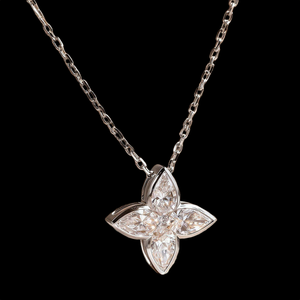 Luxury 925 Silver Rhodium Plated 18K <b>Solid</b> <b>Gold</b> Flower <b>Pendant</b> With Marquise Cut Diamond Claw Setting For Women Everyday Wear - Product Image 5