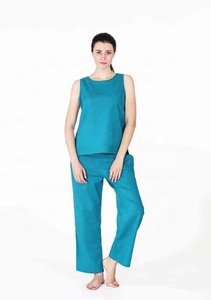 ชุดเล่นโยคะผ้าฝ้ายแท้ยาวถึงพื้นแขนกุดดีไซน์เป็นเอกลักษณ์ผ้าทอสีพื้นย้อมสีธรรมชาติ - Product Image 2