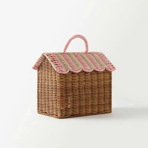 Cute Handmade Rattan Dollhouse Storage <b>Basket</b> Wicker House Toy Organizer Kids Baby <b>Hamper</b> Nursery Room Toys Decoration - Product Image 5