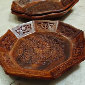 Tazón de Madera Tallado a Mano con Diseño Floral, Plato Multiusos para Frutas Secas y Bocadillos, Decoración Rústica para el Hogar, Juego de Regalo - Product Image 1