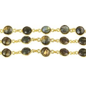 Chaîne en argent sterling plaqué or 18 carats avec connecteur serti de pierres de labradorite rondes - Product Image 5