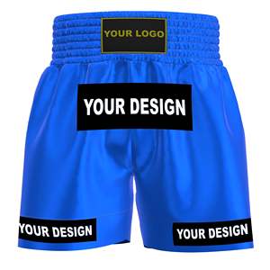 Shorts de Muay Thai con logo personalizado, tela satinada, transpirable, ligero, para entrenamiento en el gimnasio, cintura elástica, ropa deportiva para hombres y mujeres - Product Image 1
