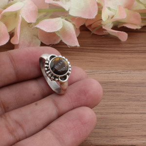 Handmade Round Tiger Eye 925 Sterling <b>Silver</b> Dotted Milgrain Bezel Setting Artisan Yellow Signet <b>Ring</b> for <b>Men</b> Women Party - Product Image 3