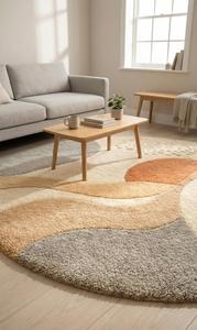Modern <b>Abstract</b> Landscape Wool Medium Pile Cotton <b>Canvas</b> Backing Area Rug Hand Tufted Anti-Slip Terracotta Grey Cream Living - Product Image 2