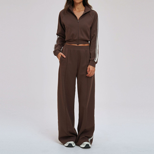 Conjunto Deportivo Ecológico para Mujer, Talla Grande, Chaqueta con Cordón, Pantalones Anchos, Ropa Deportiva Informal, Atuendo Sólido - Product Image 4