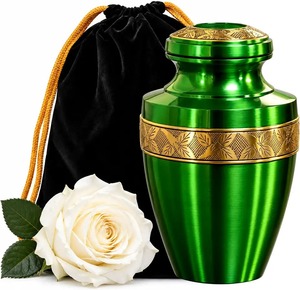 Urna Funeraria de Árbol de la Vida Verde para Cenizas Humanas Adultas, Estilo Vidrio Teñido, Urna Grande de Aluminio con Bolsa de Terciopelo - Product Image 4