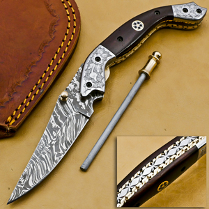 Couteau de poche pliant en acier Damas fait main, lame Tanto ultra-affûtée, pour le camping, la chasse, la survie tactique et l'EDC - Product Image 1