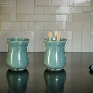 Artisan Ceramic <b>Utensil</b> Holder Curved Silhouette Reactive Glaze Kiln Fired Heat Resistant Durable Kitchen Counter Organizer - Product Image 5