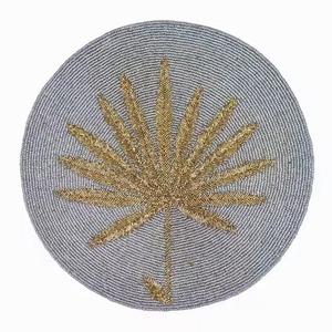 Vintage Style Seed Beads Handmade Embroidered <b>Table</b> Mats Stylish Round Seed Beads Beaded <b>Dining</b> <b>Table</b> Decor Mats - Product Image 4